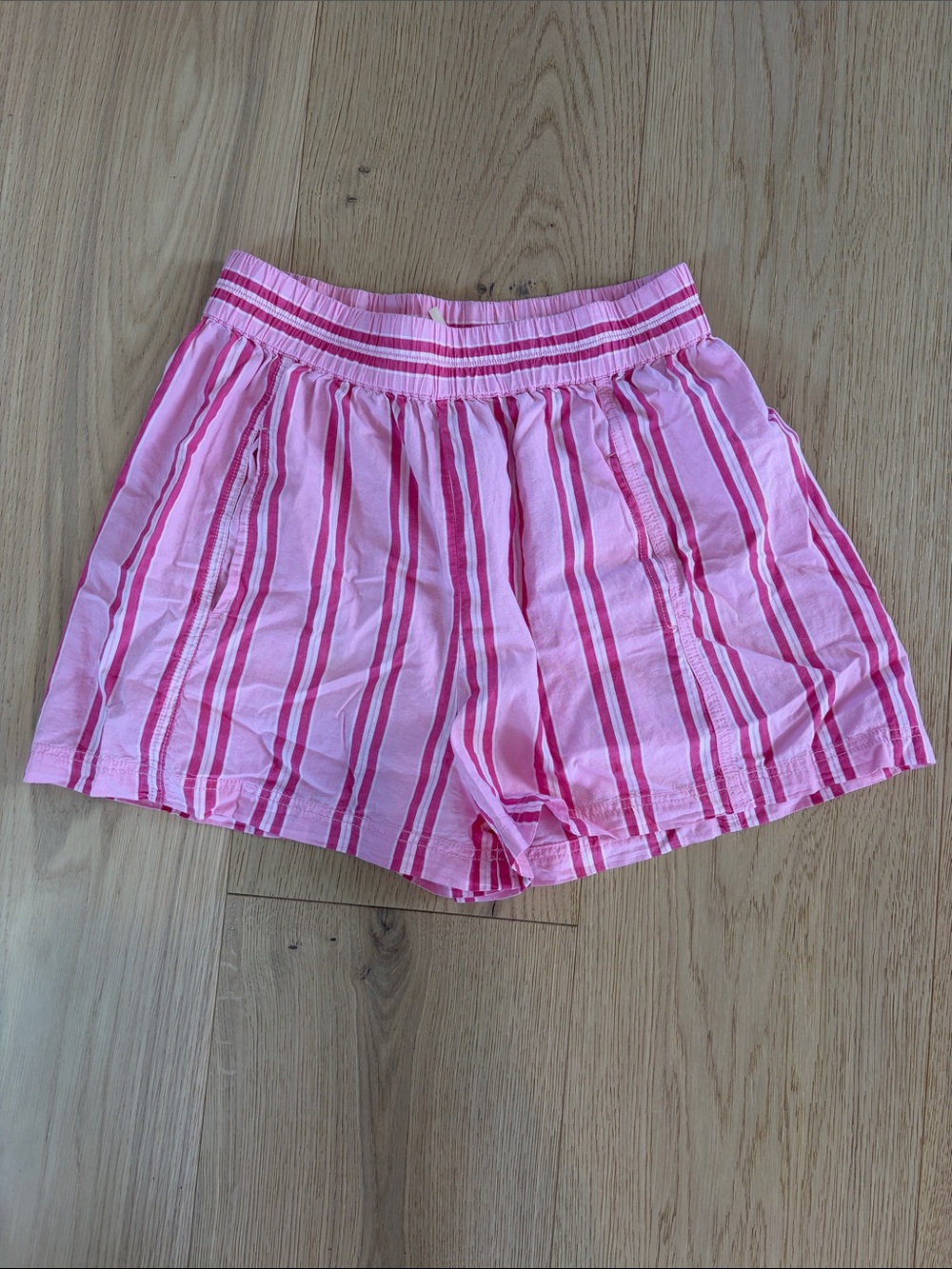Free People Get Free Pink Striped Cotton Pull-On Shorts